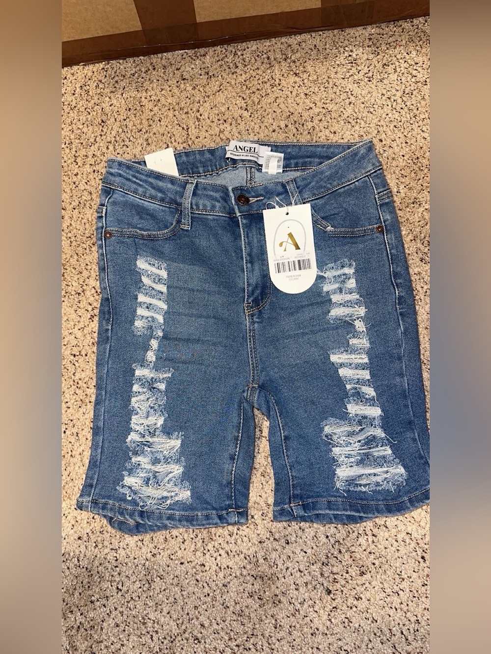 Angel Distressed Denim Bermuda Shorts - Blue